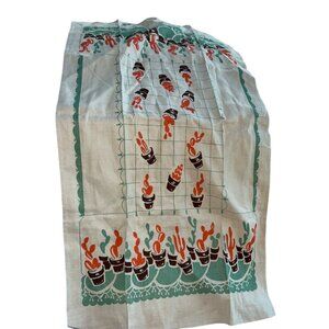 Vintage LINEN NEW turquoise coral cactus print tea towel dish